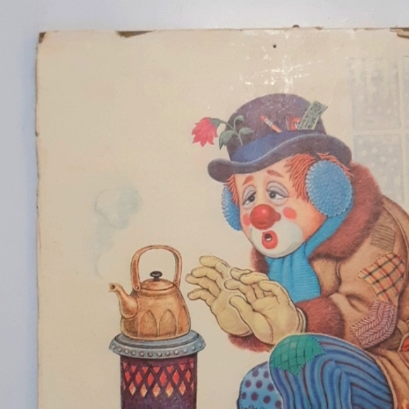 Vintage K CHIN Clown Print Litho wall hanging 1 Circus Life Hobo Weather - Picture 5 of 7